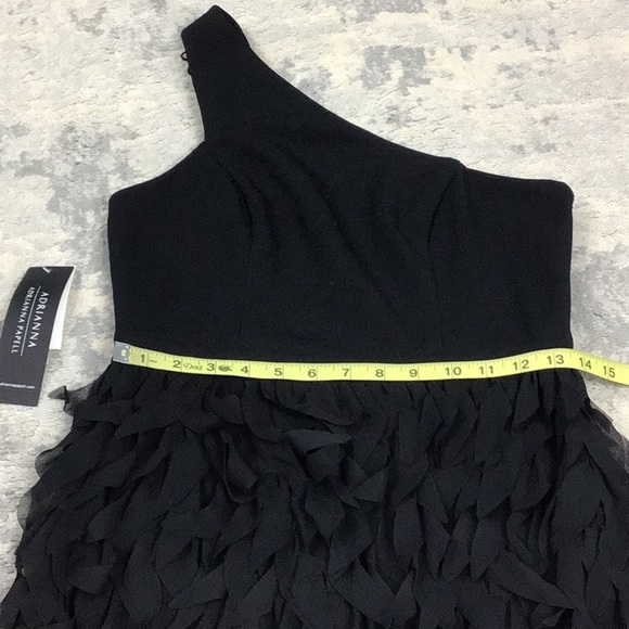 NWT Adrianna Papell Black Chiffon Feather Cocktail Dress One Shoulder Sz 6 - Picture 9 of 14